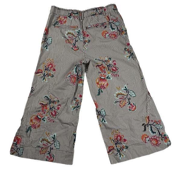 Democracy Wide Leg Raw Hem Cotton Pinstripe Floral Summer Pants Size 6 - Picture 4 of 10